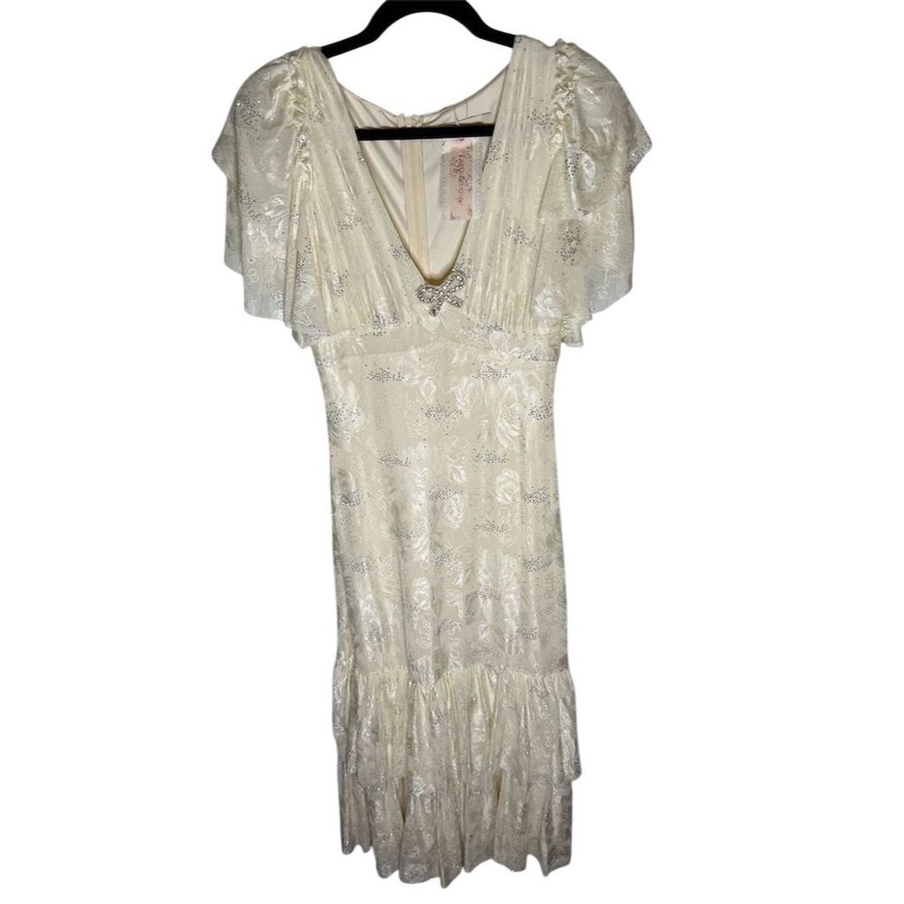 Women's White Lace Maxi Dress Standard V-Neck Rhinestone Formal Gown Siz…